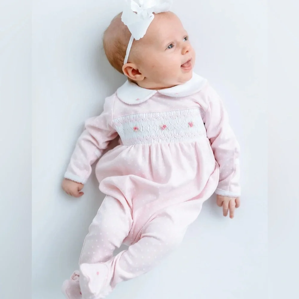 NWOT MAGNOLIA BABY Mia’s Classics Solid Smocked Footie - 3M - Picture 1 of 4